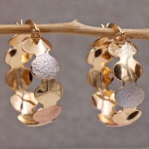 18K Yellow Gold Filled Three Color Carved Circle Hoop Earrings 32mm Party Gift